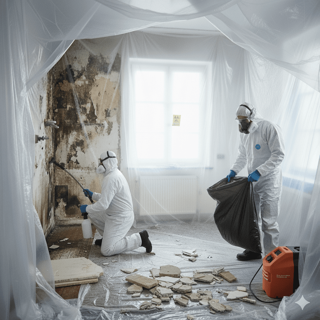 Professionelle Schimmelsanierung Team bei der Arbeit